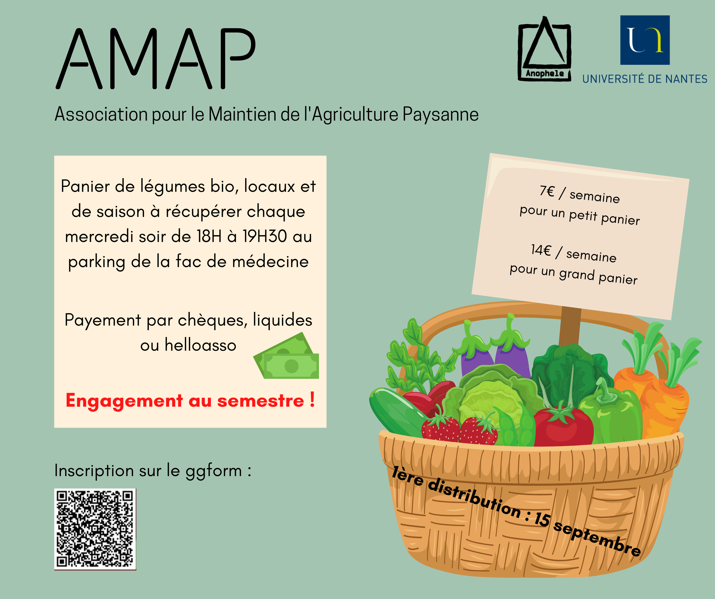 Distribution de paniers bio avec l'AMAP du Campus Santé 
