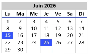 Calendrier des conseil du mois de juin