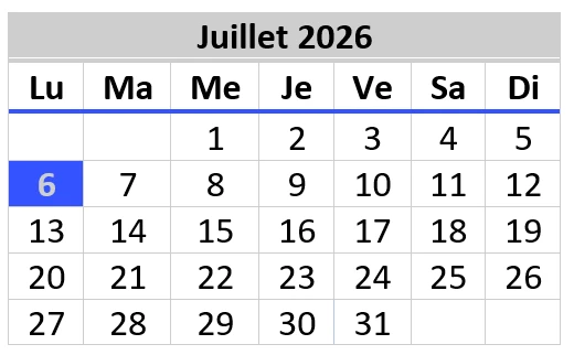 Calendrier des conseil du mois de juillet